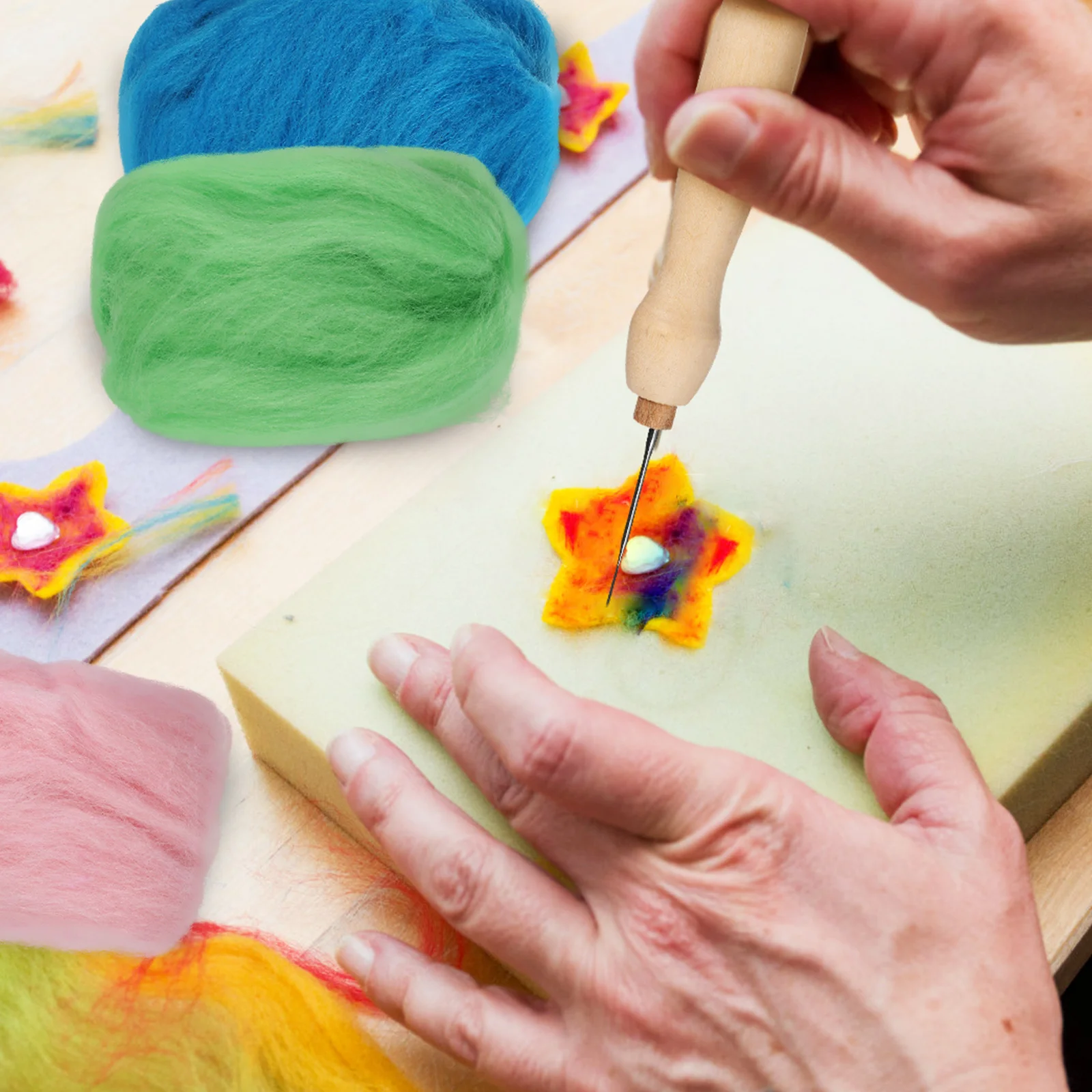 

1Set Needle Felting Kit for Beginner Wool Roving Felt Tools Diverse Creations Bright Colors Wool Felting Supplies