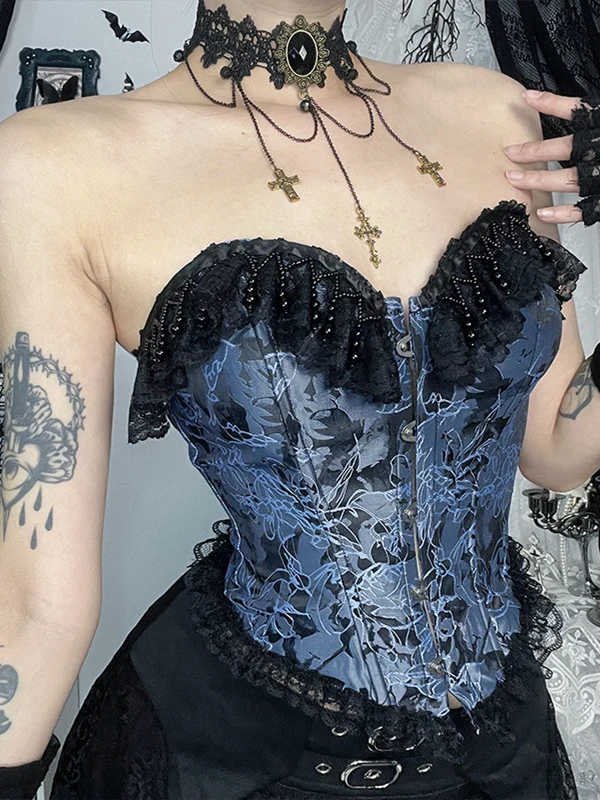 Women's Y2k Slings Soft Girl Lace Vest Dark Goth Fishbone Tube Top Dress Corset Outside Clothes Japanese Sexy Slimming Camisoles