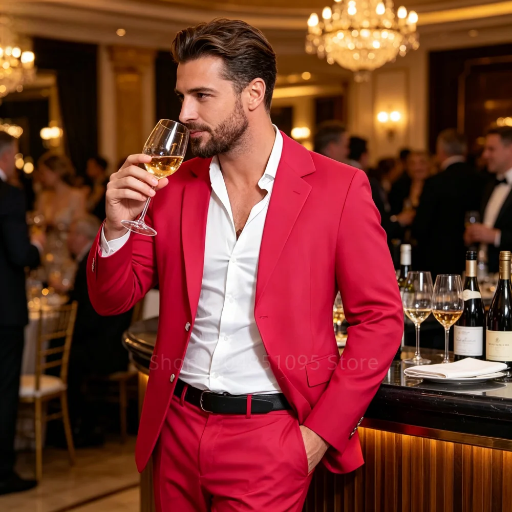 

High Quality Slim Fit Men's Tuxedo Suit Set Notch Lapel Business Blazer with Pants 2-Piece Wedding Party Evening Clothes
