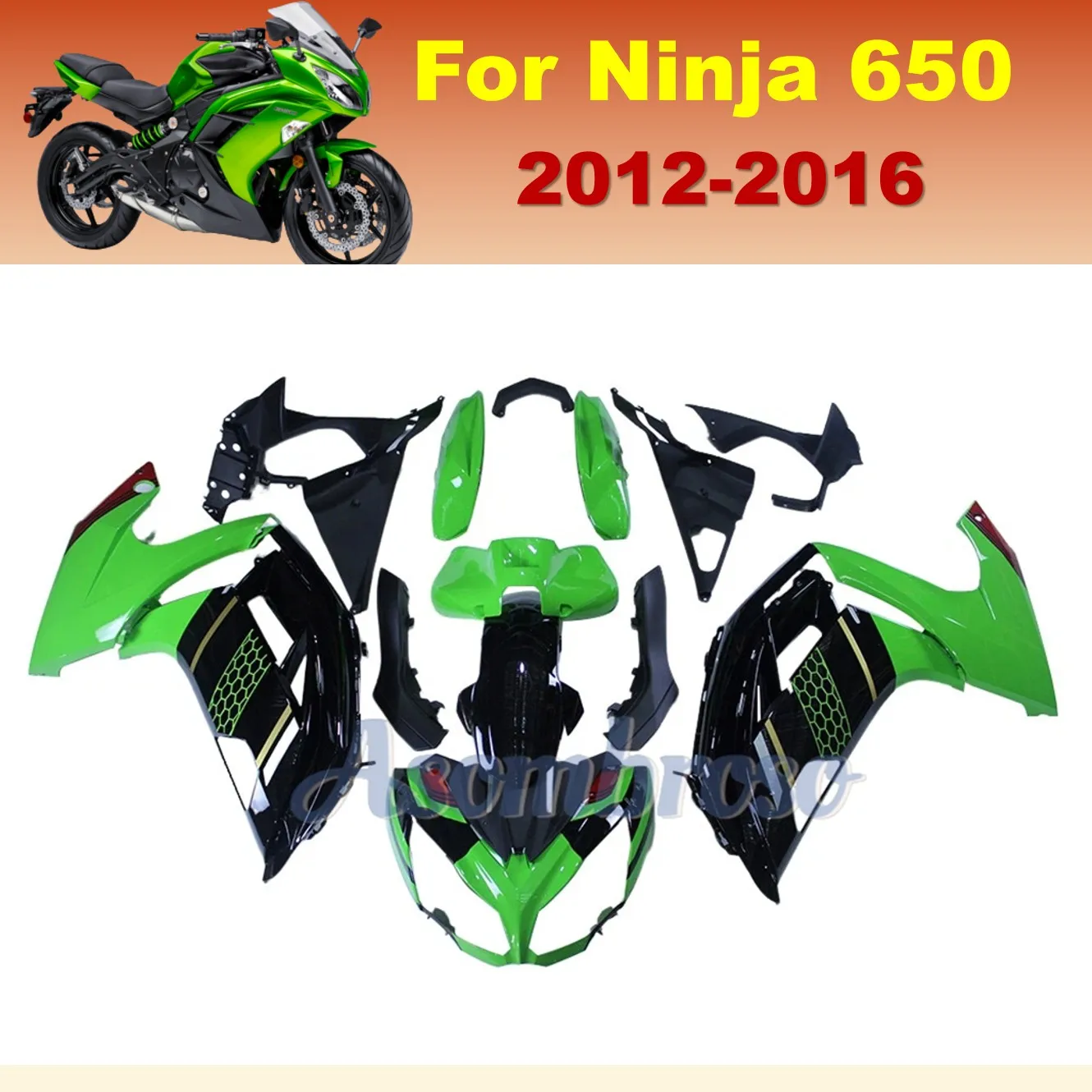 

Комплект обтекателя из АБС-пластика для Kawasaki 2012-2016 NINJA 650 ER-6F EX 650R ER6F EX 650R Ninja650, зеленая сотовая наклейка, обвесы