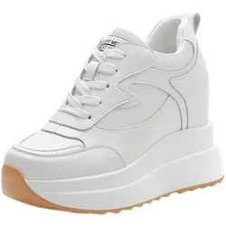 10CM Hidden Wedge Women High-Top Sneakers 2025 New Autumn Breathable Chunky Dad Casual Shoes White Thick Sole Sports Woman Shoes