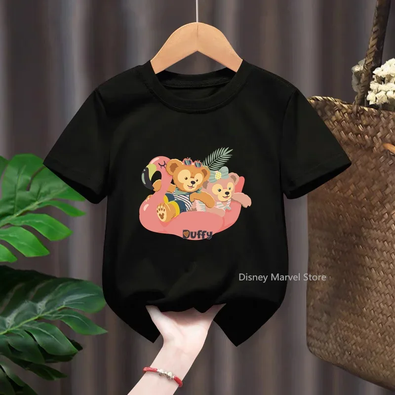 Disney Fashion Duffy Family Letter Cartoon Print T-Shirt Sweet boys girl O-Neck Short Sleeve Tee Top t shirt  Summer 6 Color