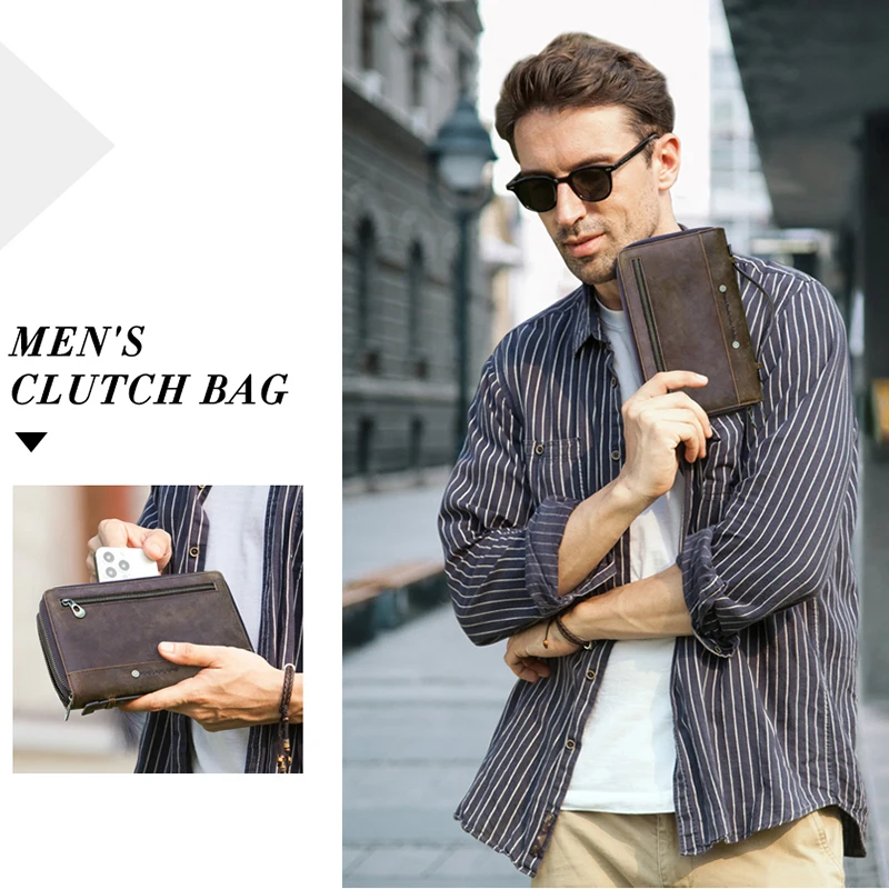 CONTACT'S männer Kupplung Designer Echtem Leder Männlichen Handtasche Doppel-reißverschluss Lange Geldbörse Brieftasche Casual Tasche Kupplung Hohe Qualität