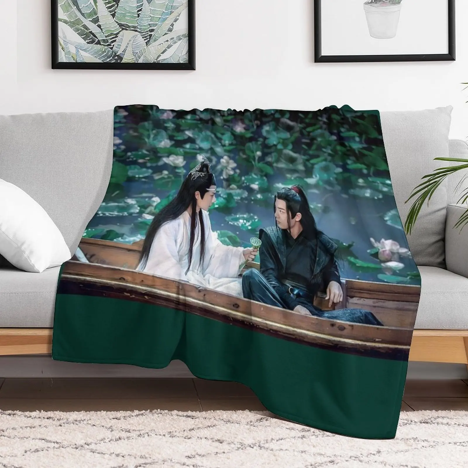 the untamed -lotus water lilies lake two in a boat Throw Blanket Bed covers Heavy Furrys Blankets