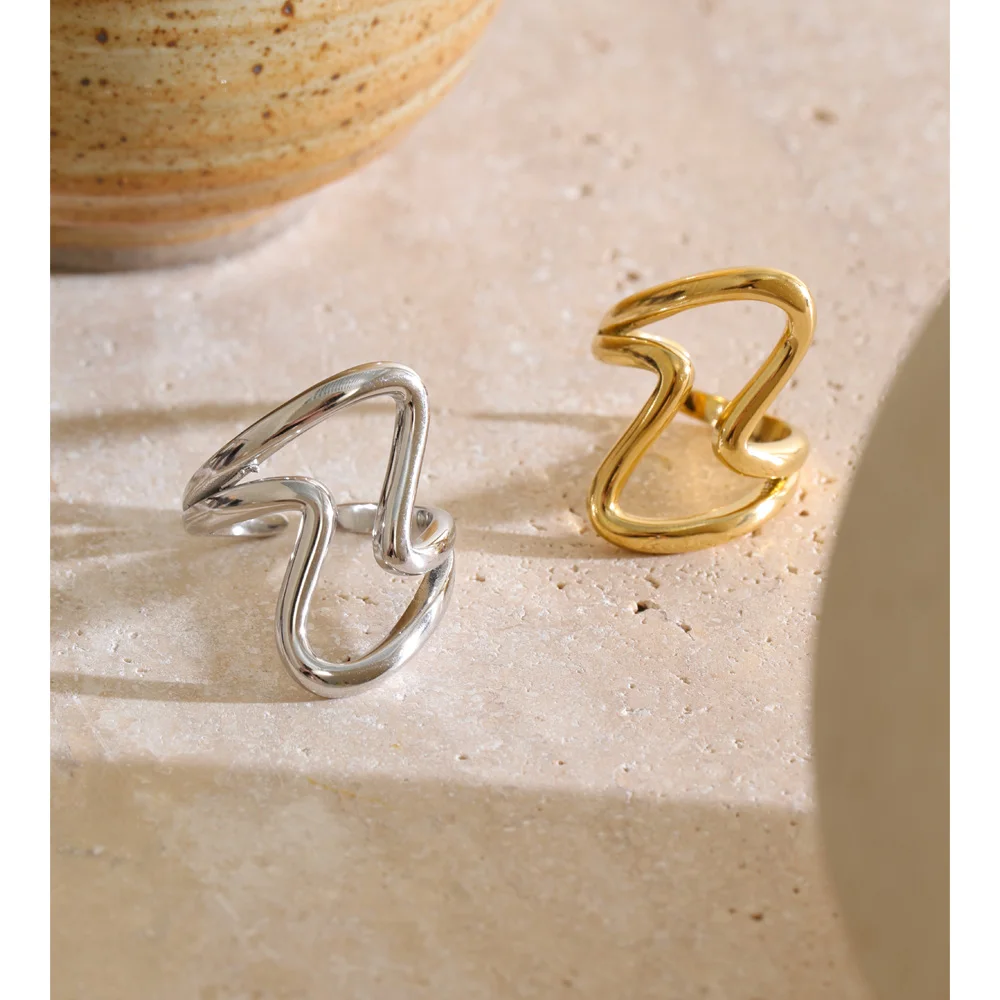 Yhpup Size 7 Stainless Steel Wave Ring Abstract Swirl Fluid Organic Sculptural Geometric Personalized