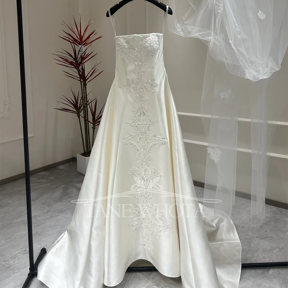 

Robes Mariage Spaghetti Straps Lace Up Back Wedding Dresses Crystal Embroidery Sexy Bridal Dress Mermaid Train Customized