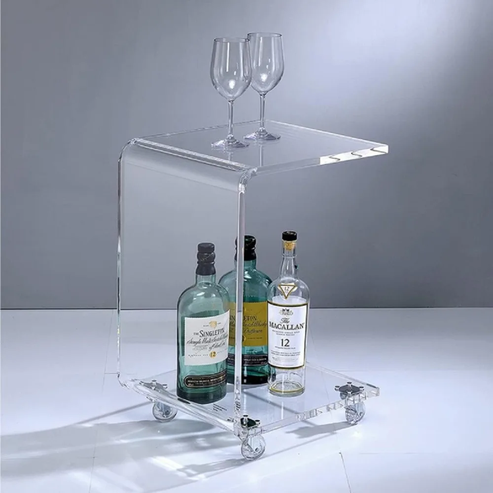 

Мобильный C-образный столик для дивана, прозрачный акриловый приставной столик, 2-х уровневый поднос, столик для закусок на колесах, портативный прикроватный столик