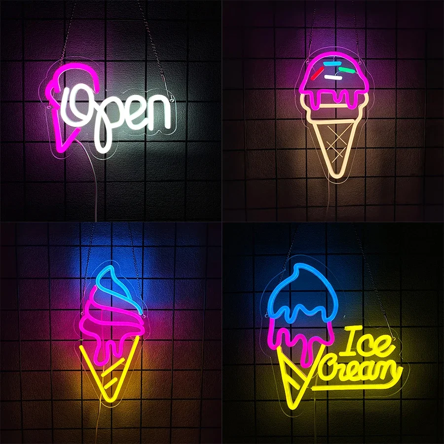 Ice Cream Icons, Usb Powered, Used For Dessert Shops, Cafes, Shops, Fast Food Restaurants Art Decor,Dessert Series Neon Signs.