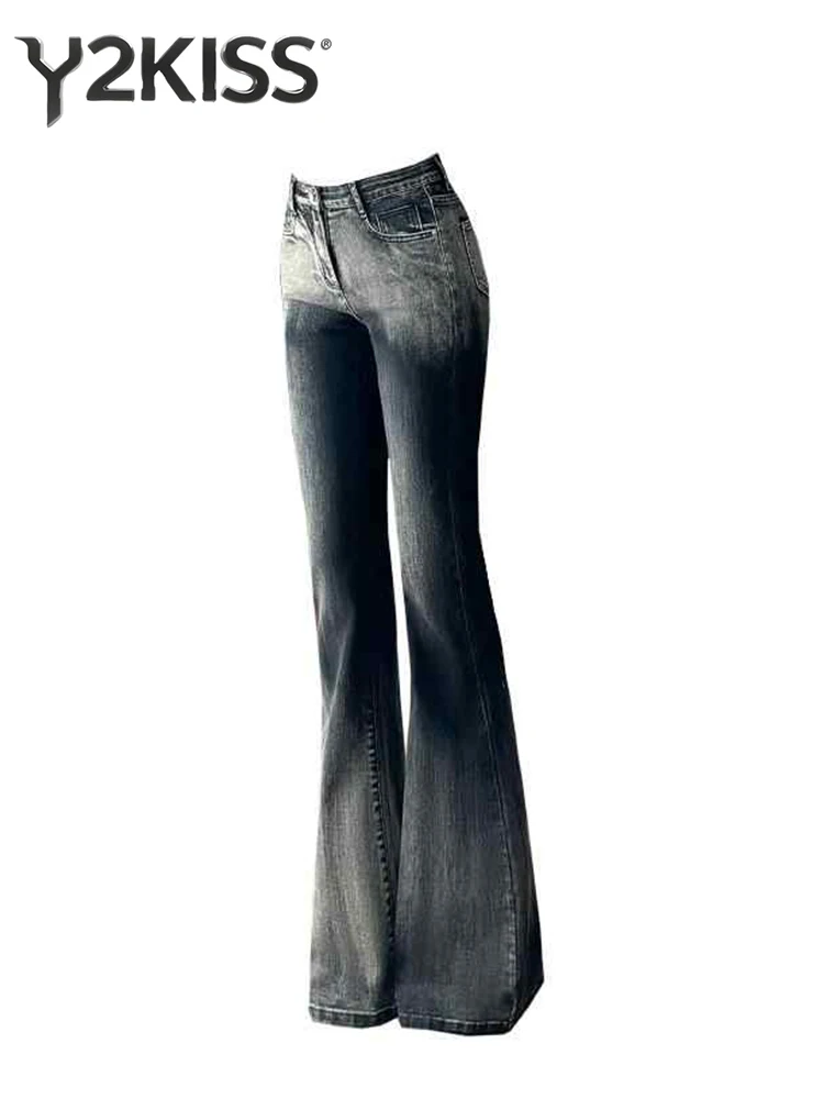 

Women's High Waist Flare Denim Pants Dark Academia Abi Y2k Bell Bottom Jeans Harajuku Japanese Tide 2000s Japanese Trumpet Pants