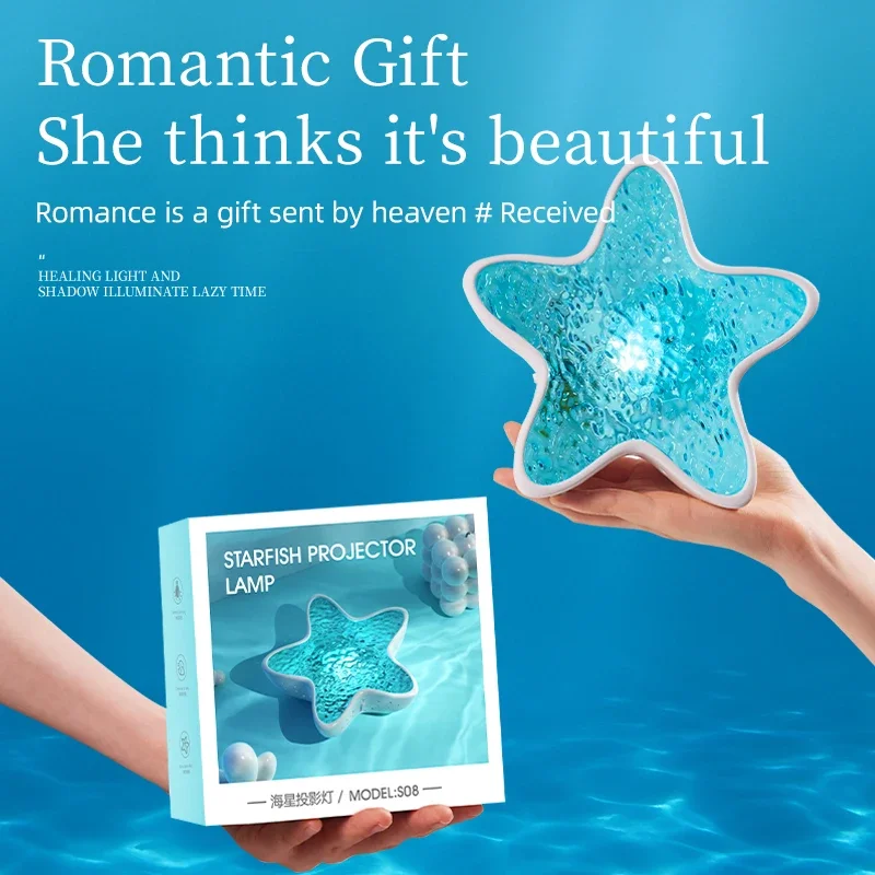 ปลาดาว LED Night Light โคมไฟตั้งโต๊ะแบบชาร์จไฟได้ Northern Ocean WAVE โปรเจคเตอร์ไฟโรแมนติกสําหรับห้องนอนเทศกาลตกแต่ง