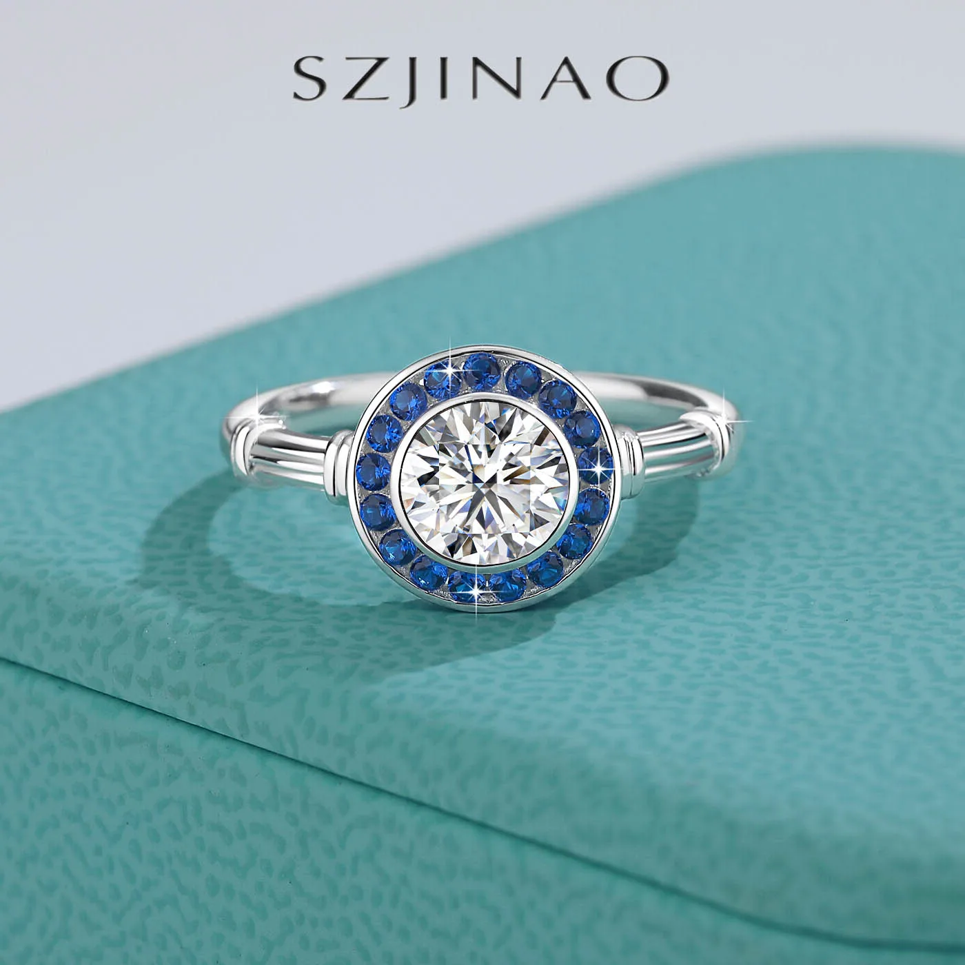 6.5 مللي متر 1ct خاتم هالو مويسانيتي للنساء 18K مطلية بالذهب الأبيض مختبر نمت خاتم الماس الصلبة 925 الفضة للخطوبة هدية GRA