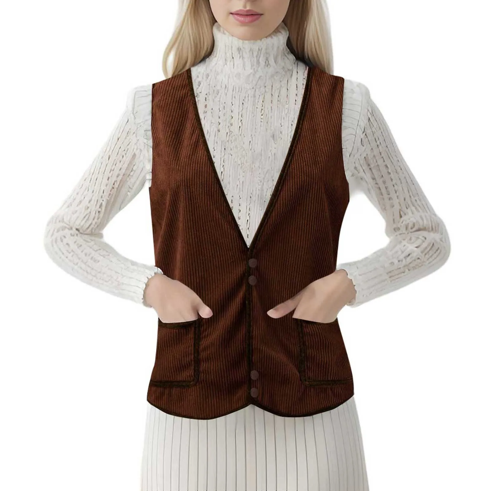 2024 Autumn Single Breasted Vest Jacket Women New Warm Sexy V Neck Pocket Sleeveless Vests Female Waistcoat Coat жилетка женская