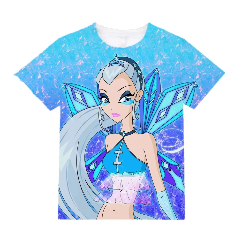 Kids Purple Winx Club Character Kawaii T-Shirts Summer 2024 Fashion New In Tees Children Clothes Girl One Piece Anime T Shirt