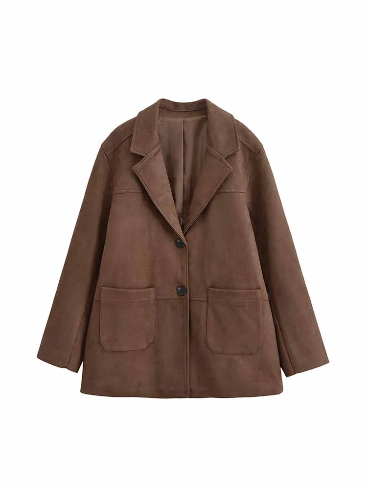 

European and American style autumn new fashion trend women's clothing loose simple versatile suede texture loose suit jacket
