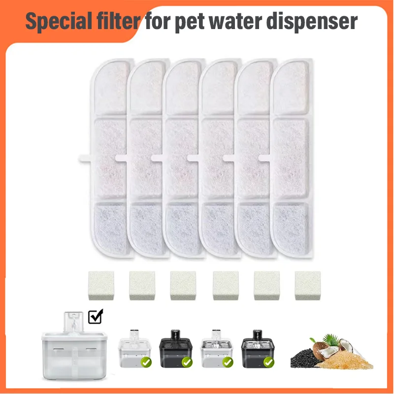 6/12PCS Replacement Filters & Foam Filters for Pet Wireless Smart Drinking Fountain Filter Cartridge for Cat Water Fountain