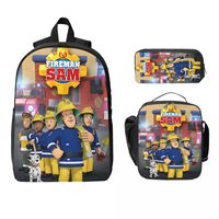 Fireman Sam Kids Backpack Lunch Box Pen Bags for Boys Girls Backpacks Cute School bag Bookbag Set