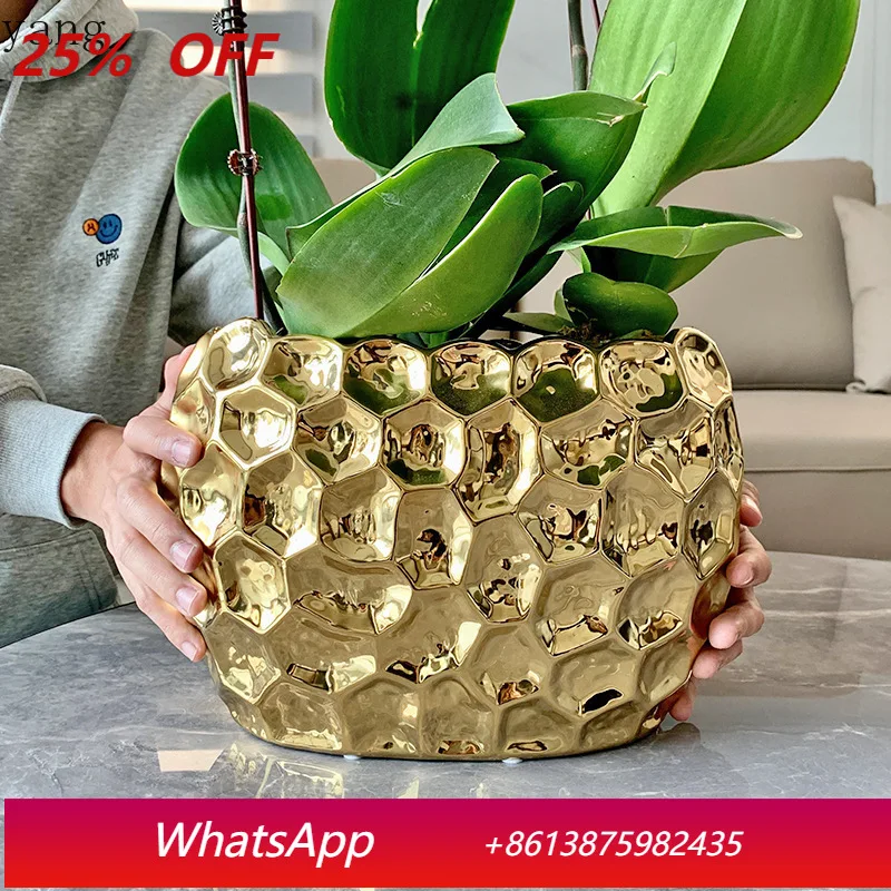 

CX Electroplated Ceramic Flower Pot Large Diameter Phalaenopsis Potted Premium Decoration