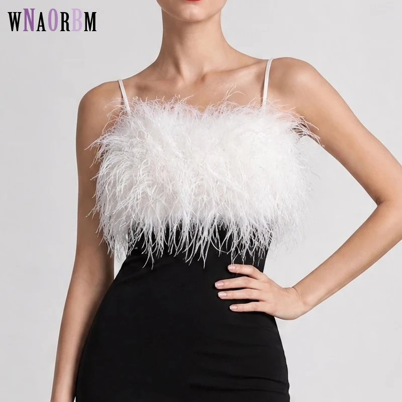 New Chest Wrapping Back Strap Style Adjustable 100% Natural Ostrich Feather Underwear Women's Fur Coat Real Fur Customizable