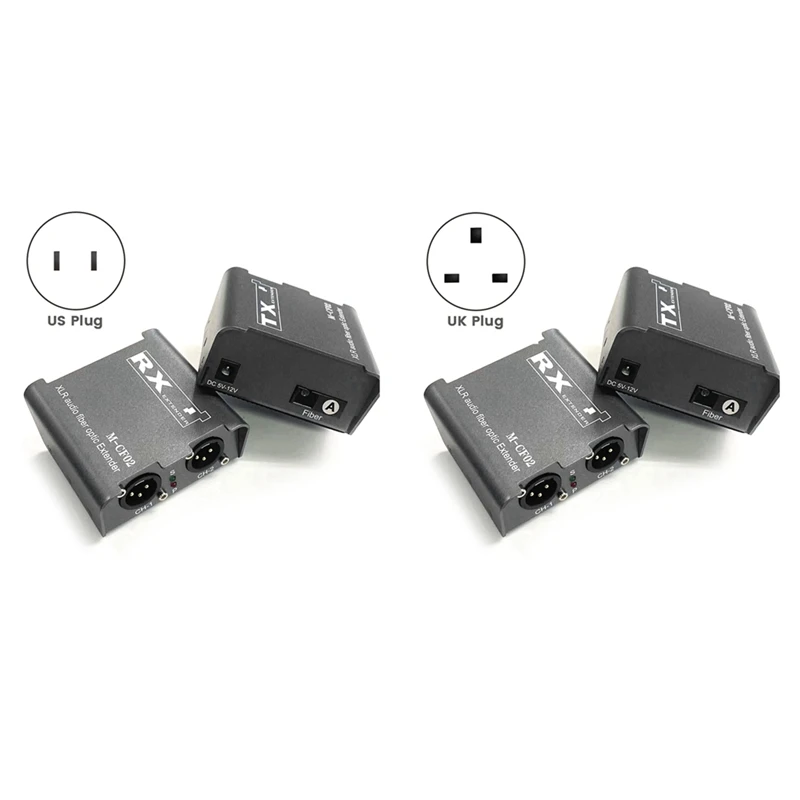 2 Way Audio Fiber Optical Extender XLR Audio Transceiver Receiver Set Balanced Audio Fiber Extender 20Km Range US Plug