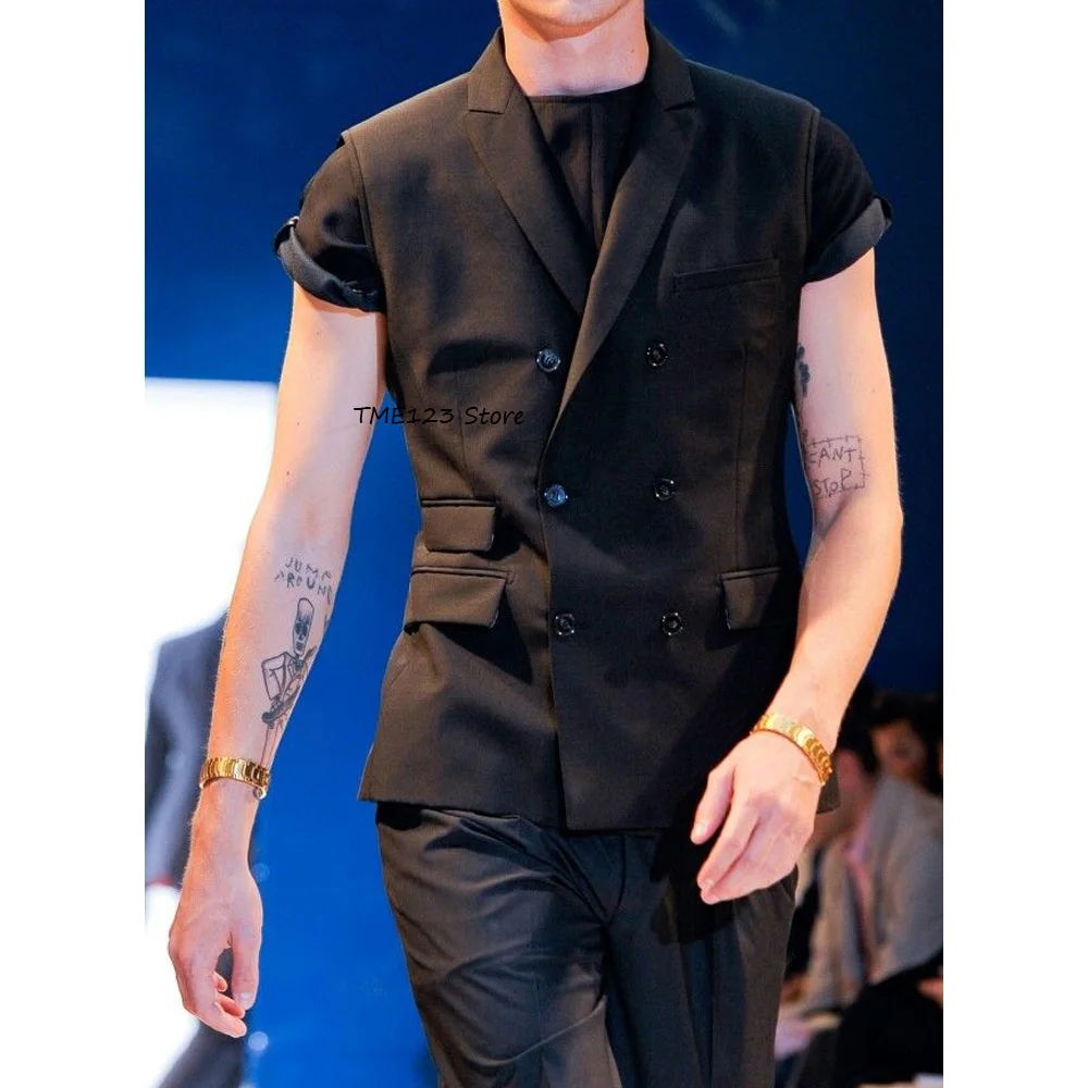 

Мужской классический жилет для мужского костюма с клапанами и карманами, двубортный деловой повседневный жилет из полиэфирного волокна, элегантный мужской жилет