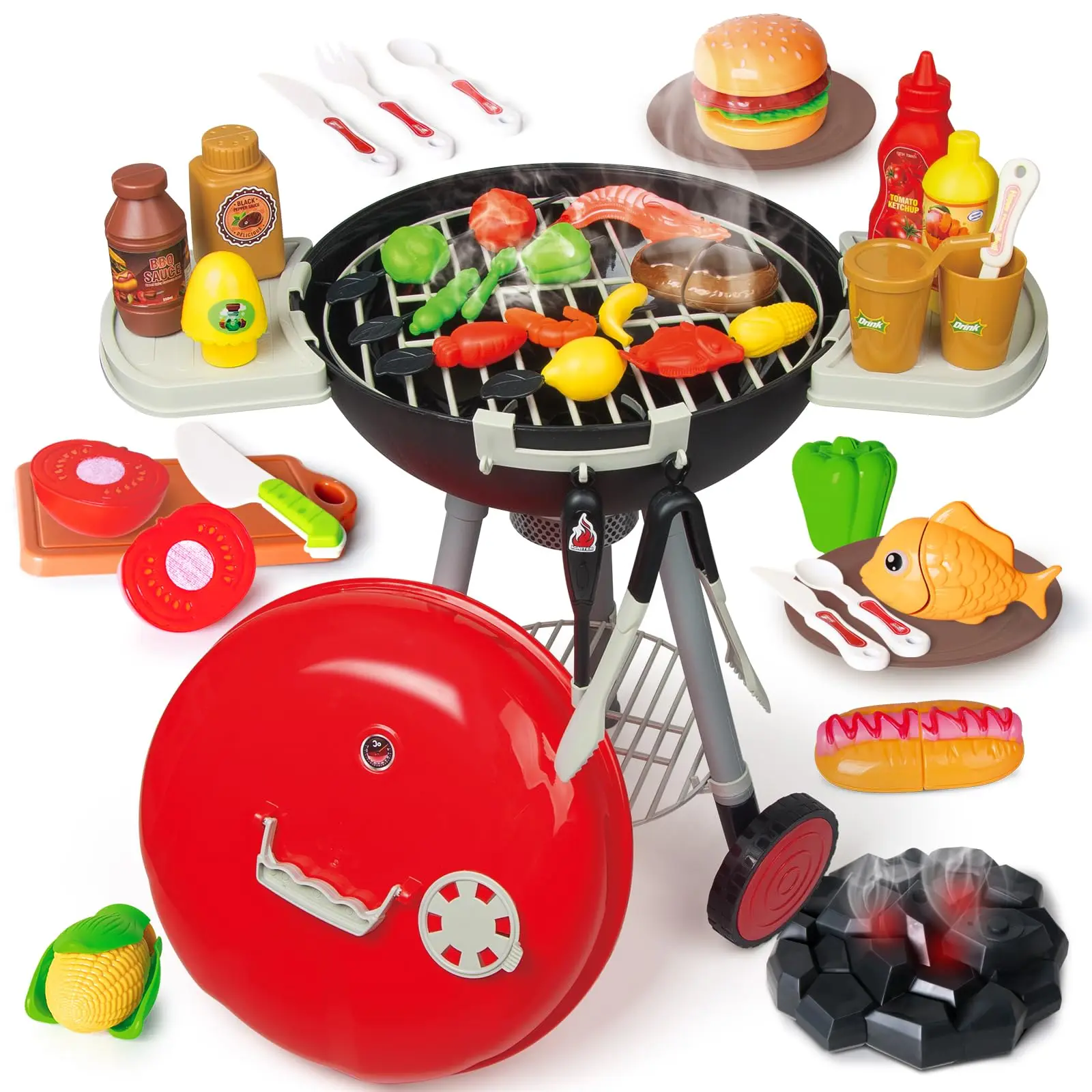 

Barbecue Grill Toy Set,Kids BBQ Kitchen Playset with Smoke Sound Light Toy for Toddlers Girls Boys Ages 3+,Toy grill for Kids