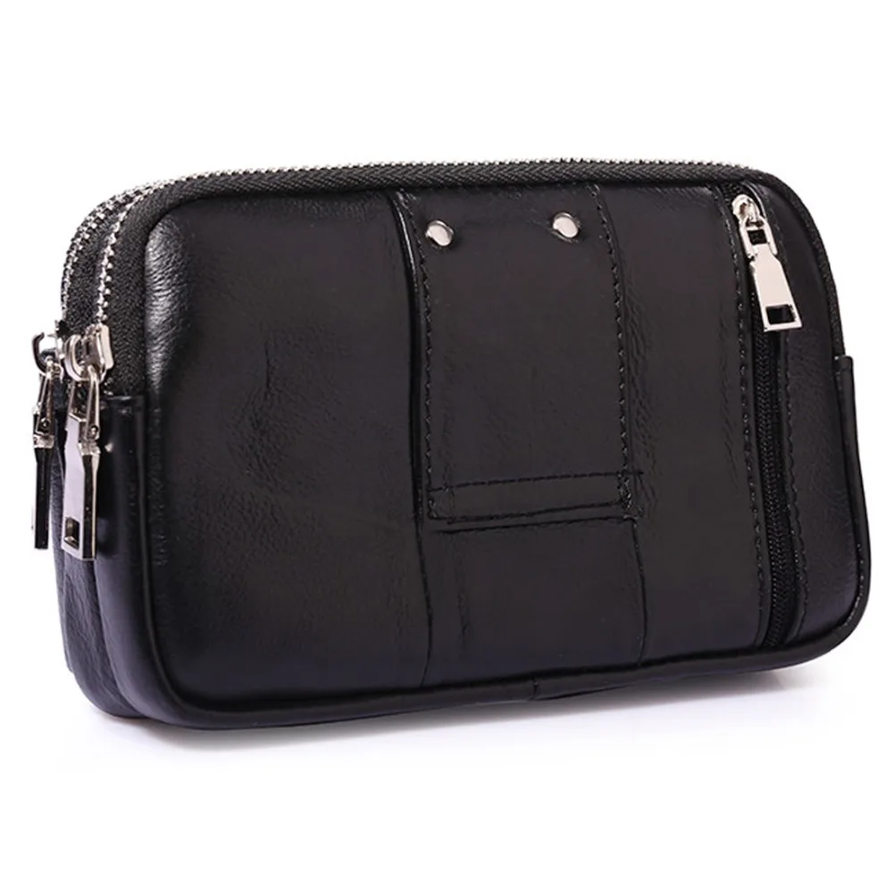 Men Cowhide Genuine Leather  Cell/Mobile Phone Cover Case skin Hip Belt Bum Purse Fanny Pack Waist Bag Pouch