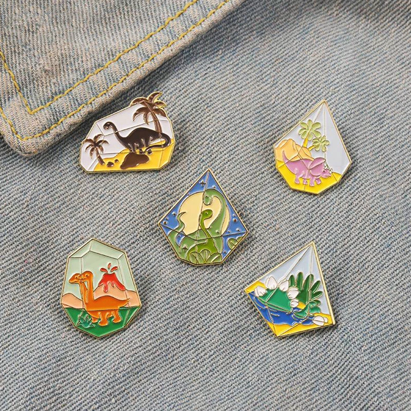 Desert Ocean Tyrannosaurus Pines Bag Clothes Lapel Pins Fashion Jewelry Dinosaur Paradise Enamel  Pins Custom Cute Animal Badge