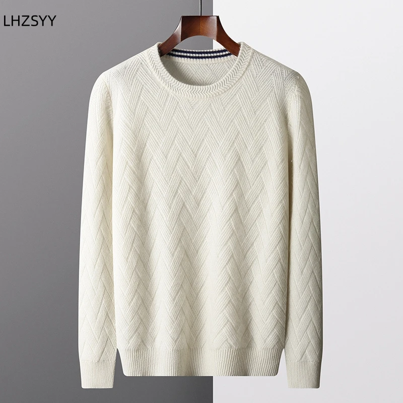 LHZSYY Men\' New 100%Cashmere Sweater Winter O-Neck Mat Pullovers Long Sleeve Loose Plus Size Base Shirt Thicken Casual Knit Tops