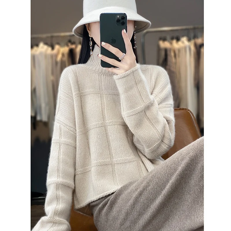 

Fashionable Short Women's Knitwear Half High Collar Loose Lazy Base Layer Shirt for Autumn Winter New Arrival Style
