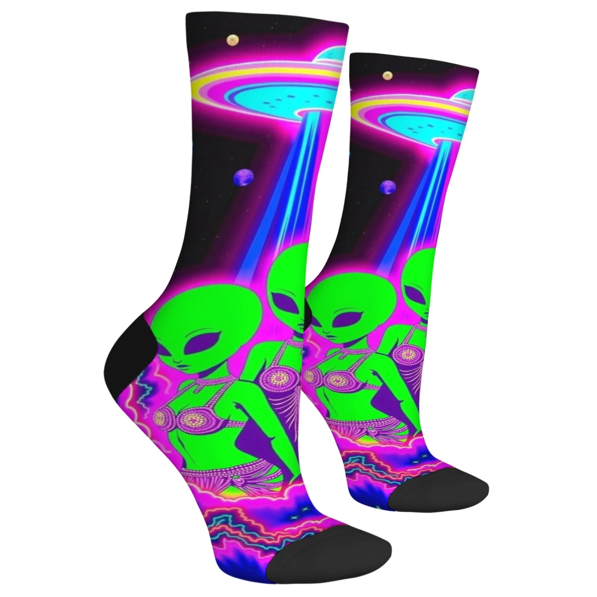 نيون مخدر الغريبة طباعة الرجال طاقم الجوارب لينة مريحة الجوارب غير رسمية للارتداء اليومي وموضوع الخيال العلمي مضحك نمط تريبي
