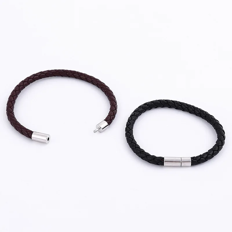 2PCS Black Plus Brown PU Leather Men\'s Magnetic Suction Bracelet Business The Mature and Elegant Gift for Men