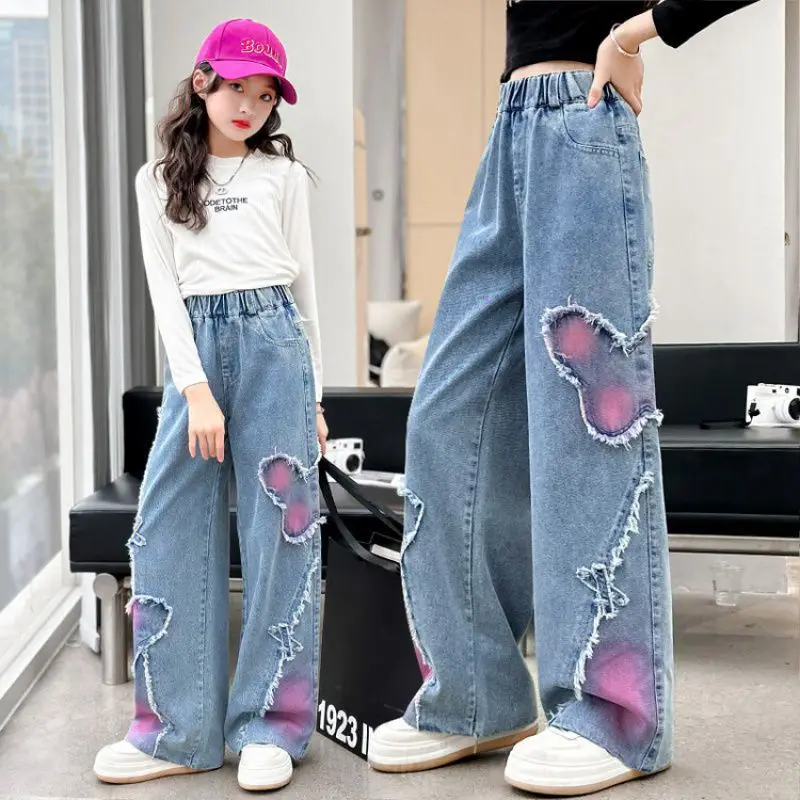 Autumn Butterfly Fringed Wide Leg Pants Girls' Street Style Street Dance Wide Leg Pants