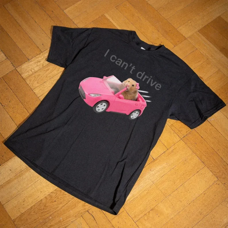 جديد لا أستطيع القيادة مضحك الهامستر جحر مضحك الرموز التعبيرية الجرافيك تي شيرت مطبوع أنيق عادية عالية الجودة طاقم الرقبة تي شيرت رجالي