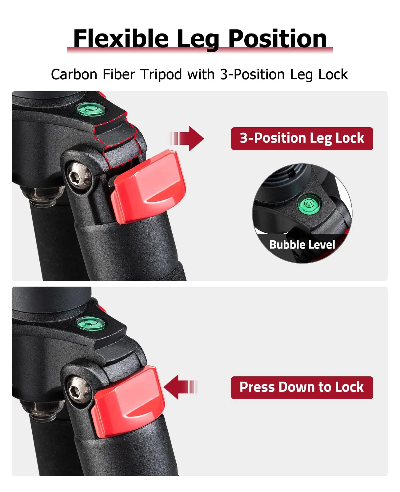 مسند ثلاثي القوائم من ألياف الكربون خفيف الوزن وأرجل قابلة للتعديل مع 360 درجة ° حامل رأس بمشبك قابل للتعديل للصيد في الهواء الطلق #5