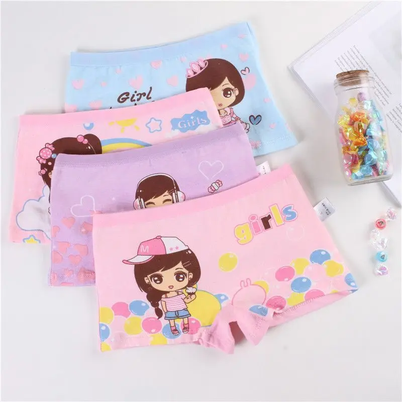 4 Pcs/Lot Children Cotton Underwear Girls Panties Cute Pattern Kids Boxer Briefs Girl Breathable ShortPants 2-10Y