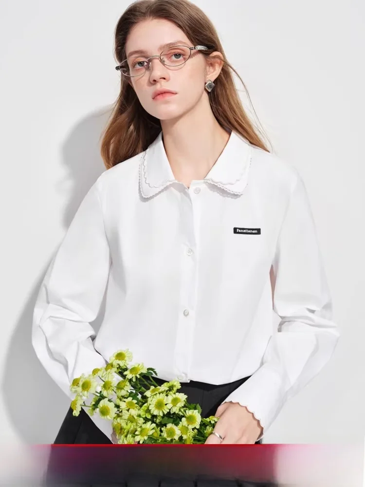 

Женская рубашка Miu Sle с двойным воротником-стойкой из чистого хлопка, с длинным рукавом, весна 2026, новый молодежный дизайн, модная повседневная одежда