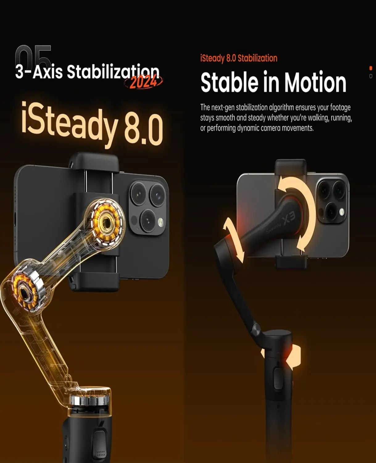 Hohem iSteady X3 Travel Smartphone Gimbal Stabilizator Przenośny, składany, 3-osiowy stabilizator gimbala do telefonu z magnetycznym światłem wypełniającym