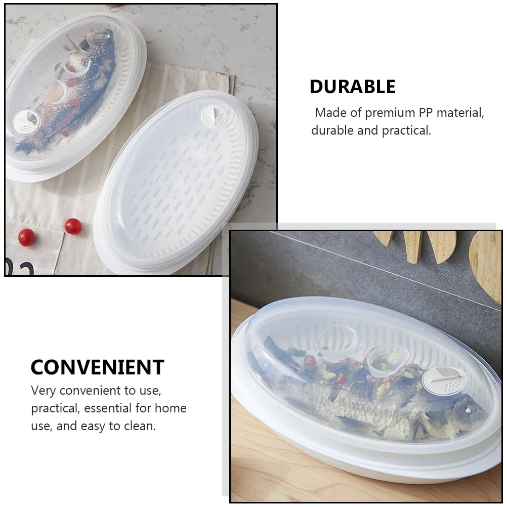 

Steamed Fish Pot Food Plate Kitchen Supplies White Color PP Material Microwave Steamer Long Use Practical Easy Clean