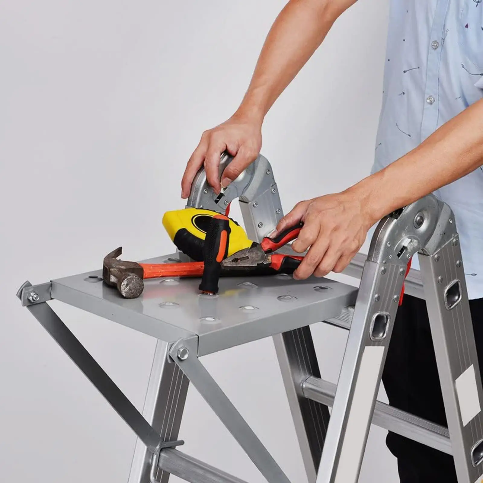 Plataforma de trabalho de escada Suporte de trabalho de escada resistente para instalar economia de espaço 13,8 polegadas x 10,4 polegadas