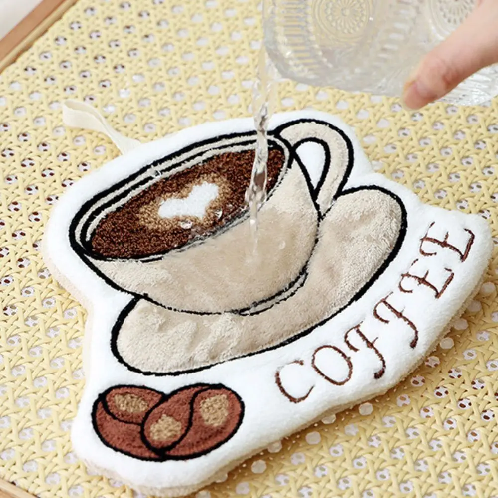 4Pcs/Set Cartoon Hand Towel Coffee Pattern Soft Kitchen Hand Cloth Absorbent Skin-friendly Bathroom Hanging Towel Kids