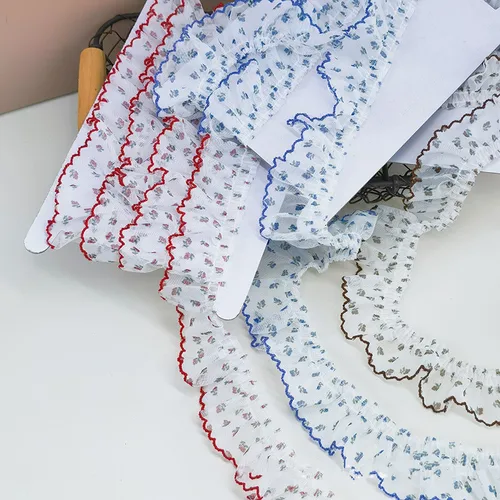 Imagen 2 del producto Malla plisada con estampado de Lolita, borde de pata de gallo, encaje decorativo, 3 metros, 4cm de ancho