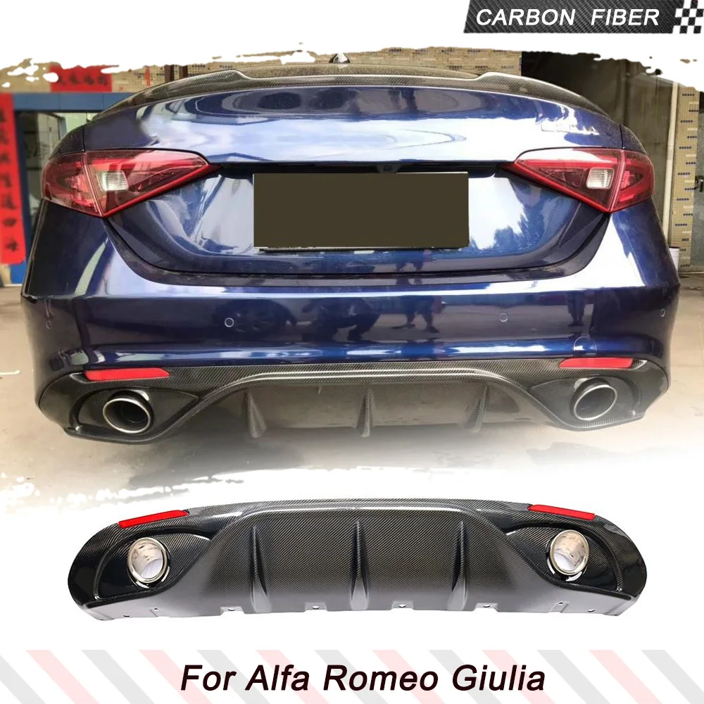 Carbon Fiber Car Rear Diffuser for Alfa Romeo Giulia TI Sport /Base Standard Sedan 2015-2020 Lower Bumper Lip Spoiler Body Kits