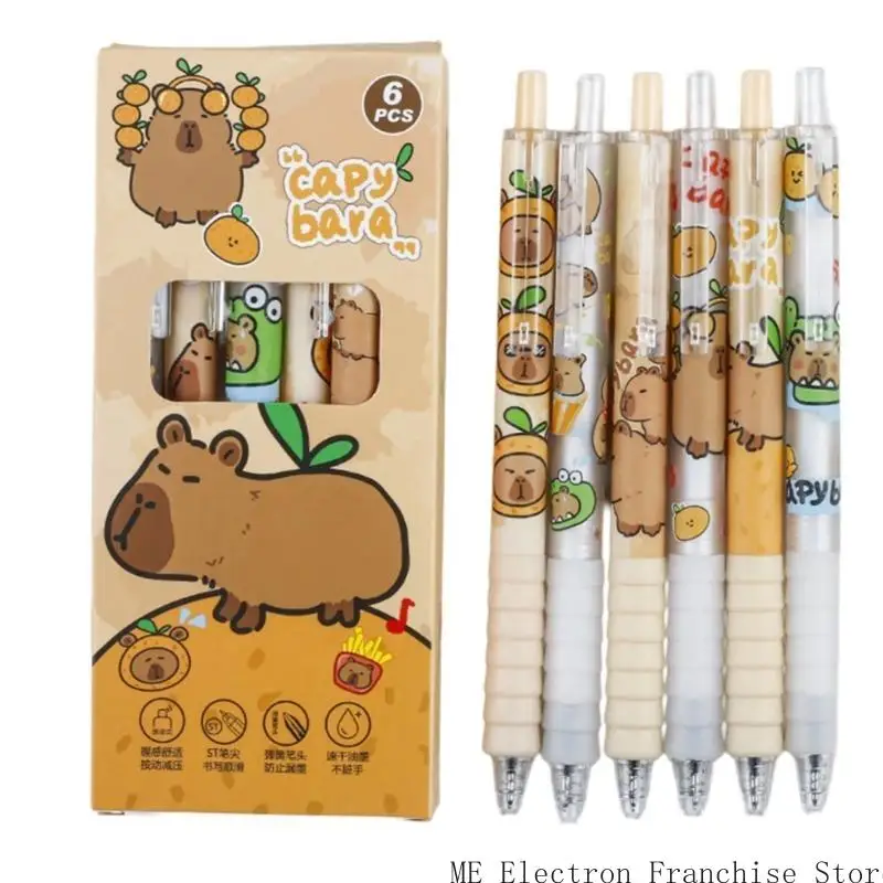 T5EA Juego 6 cartoon gel Pen secado rápido Pen en gel retráctil 0.5 mm Custodia cómoda suave para escribir para escribir