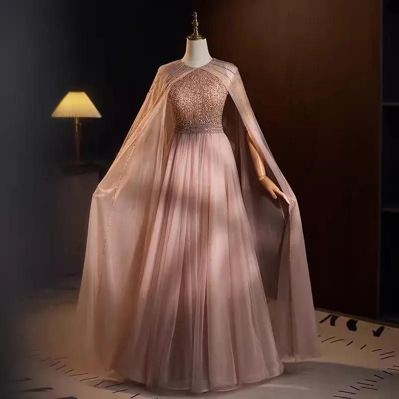 Abiti da sera formali da donna con immagine reale personalizzata con mantello con paillettes che borda una linea di abiti lunghi da ballo per feste Occasioni speciali