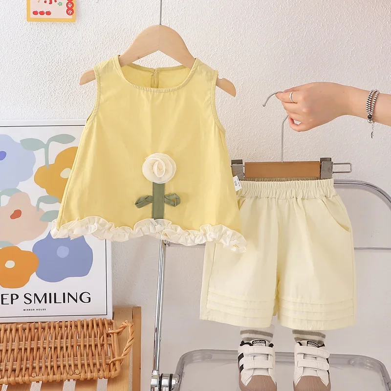 

New Summer Baby Girls Clothes Suit Children Vest Shorts 2Pcs/Sets Infant Clothing Toddler Fashion Casual Costume Kids Tracksuits
