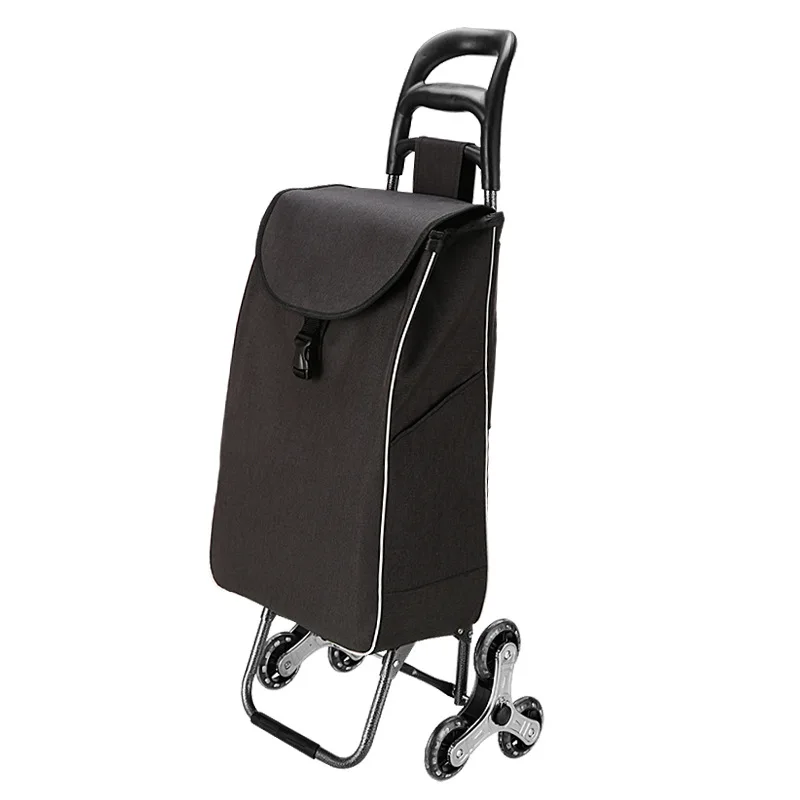 Foldable Shopping Cart Free Installation Grocery Portable Stainless Steel Trolley Waterproof Fabric Storage Bag Big Wheels