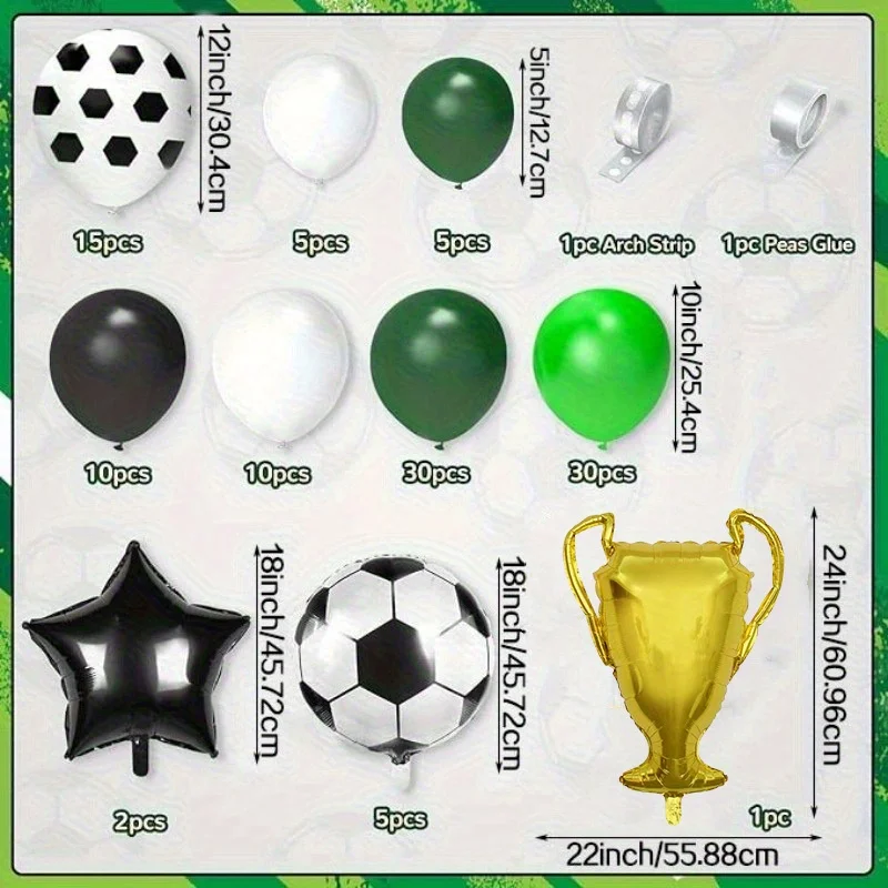 مجموعة 115 قطعة من بالونات كرة القدم مجموعة بالونات كرة القدم الخضراء للاحتفال بحفلات أعياد الميلاد وديكور الخيمة #3