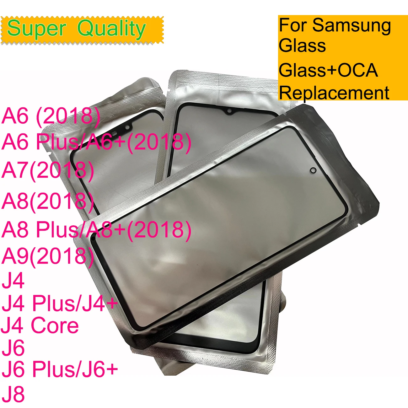

10Pcs/Lot For Samsung Galaxy J8 J6 J4 Plus Core A6 A7 A8 Plus A9 2018 Touch Screen Panel Front Outer Glass Lens With OCA Repair