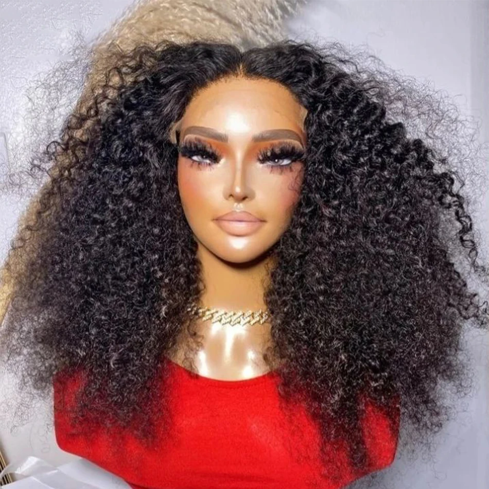 Glueless Soft 26Inch Long Black Kinky Curly 180Density Deep Lace Front Wig For African Women Babyhair Preplucked Daily Cosplay