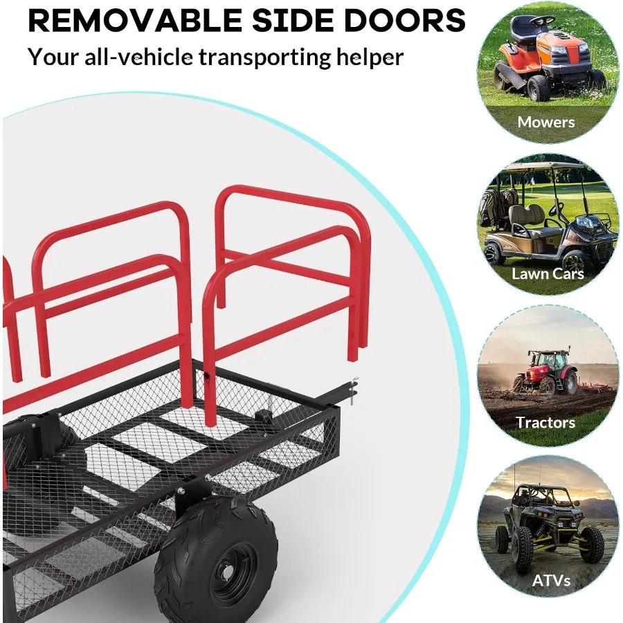 مقطورة فائدة مقطورة ATV شديدة التحمل 1700 رطل 17 قدم مكعب جزازة العشب مقطورة ساحة حديقة مقطورة مع جوانب قابلة للإزالة ATV Du